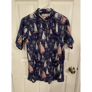 Peau De Loup PDL USA Firework Boats  Button Up Short Sleeve Shirt Size 12